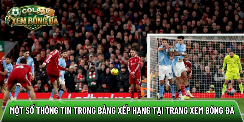 Một số thông tin hiển thị trong bảng xếp hạng tại trang xem bóng đá