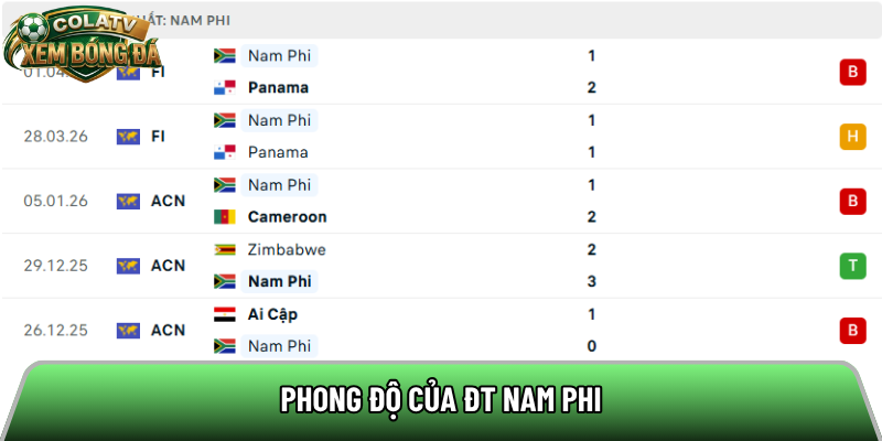 Phong độ của ĐT Nam Phi 