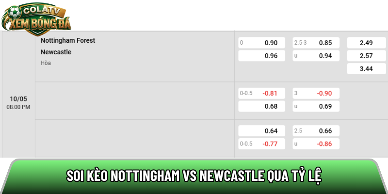 Soi kèo Nottingham vs Newcastle qua tỷ lệ 